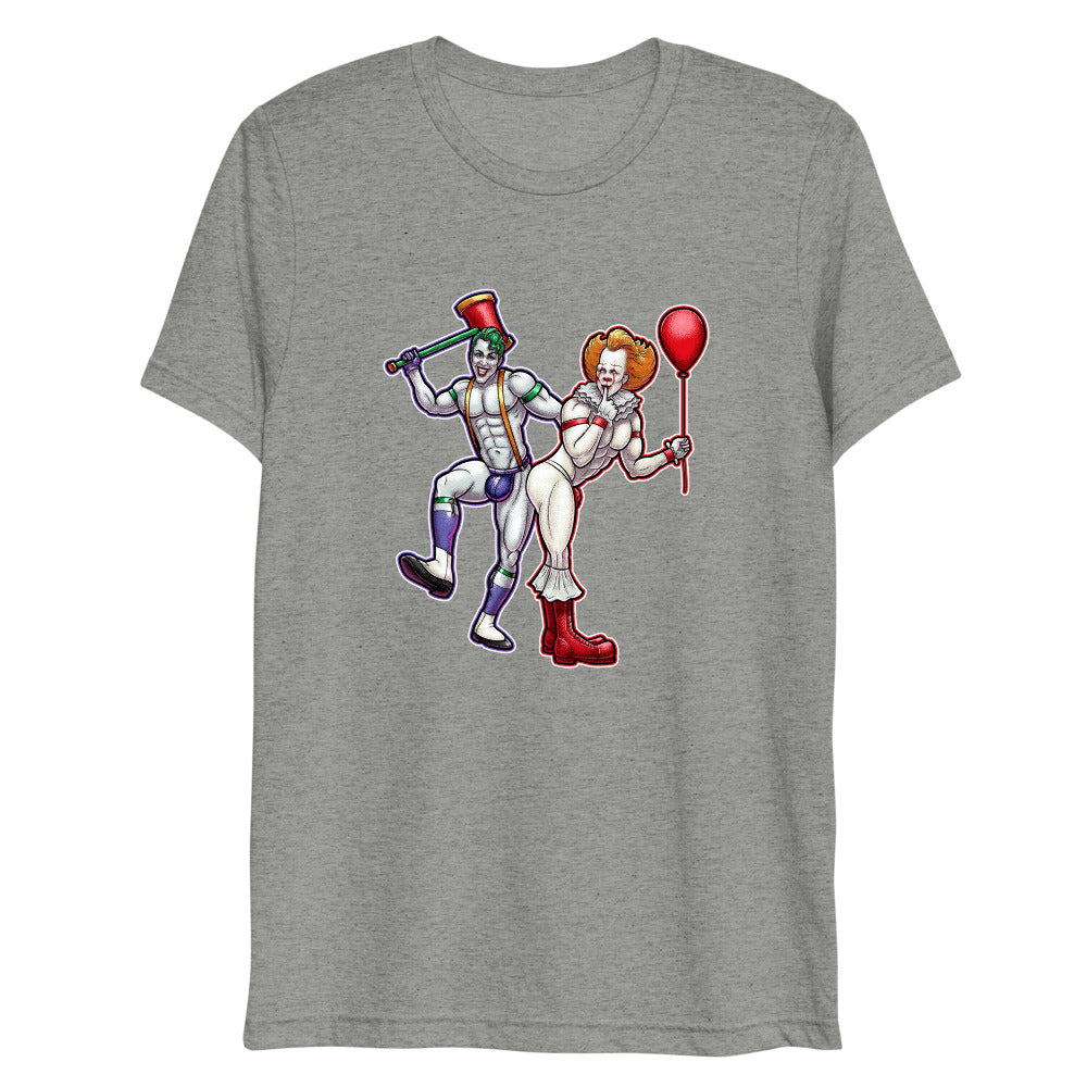 Debut garment mockup | Clowns to the Left, Jokers to the Right (Triblend) | Athletic Grey Triblend