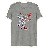Debut garment mockup | Clowns to the Left, Jokers to the Right (Triblend) | Athletic Grey Triblend