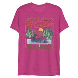 Debut garment mockup | Wolf Bird (Triblend) | Berry Triblend