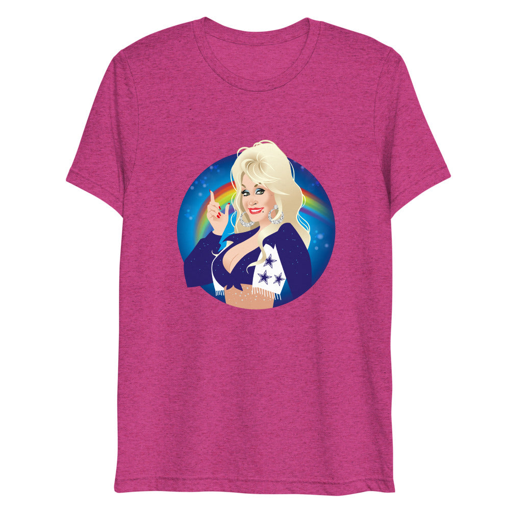 Debut garment mockup | Here Comes the Rainbow (Triblend) | Berry Triblend