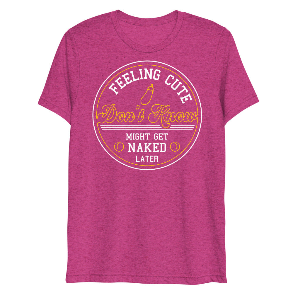 Debut garment mockup | Feeling Cute IDK (Triblend) | Berry Triblend