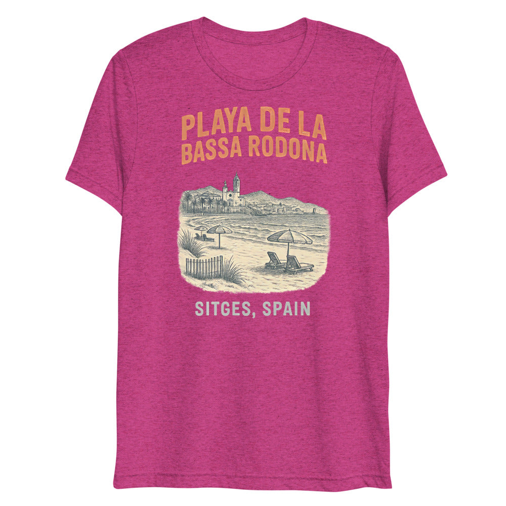 Debut garment mockup | Playa de la Bassa Rodone (Triblend) | Berry Triblend