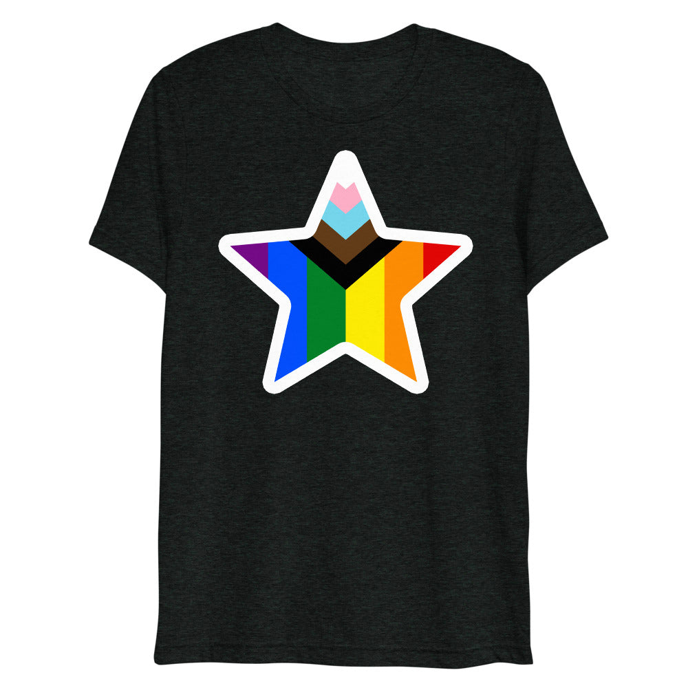 Debut garment mockup | Stars and Progress (Triblend) | Charcoal-Black Triblend