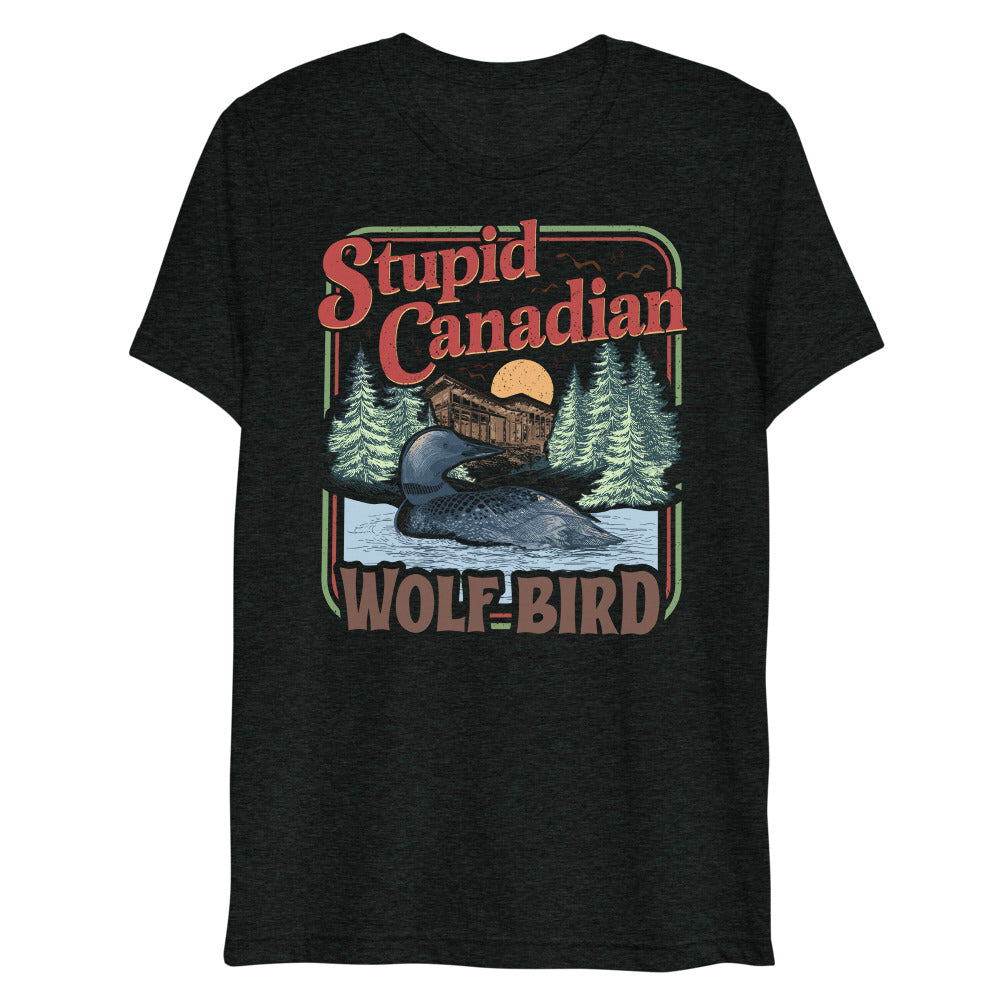 Debut garment mockup | Wolf Bird (Triblend) | Charcoal-Black Triblend