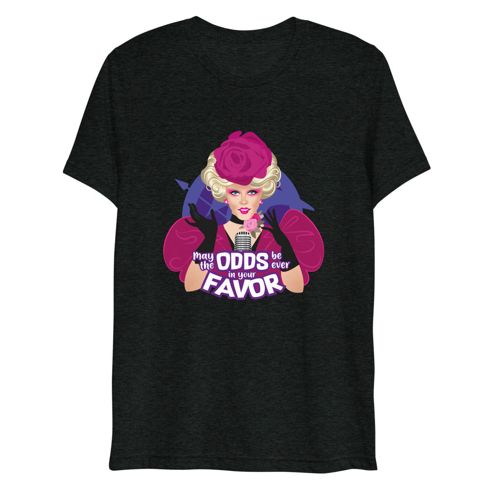 Debut garment mockup | May the Odds (Triblend) | Charcoal-Black Triblend