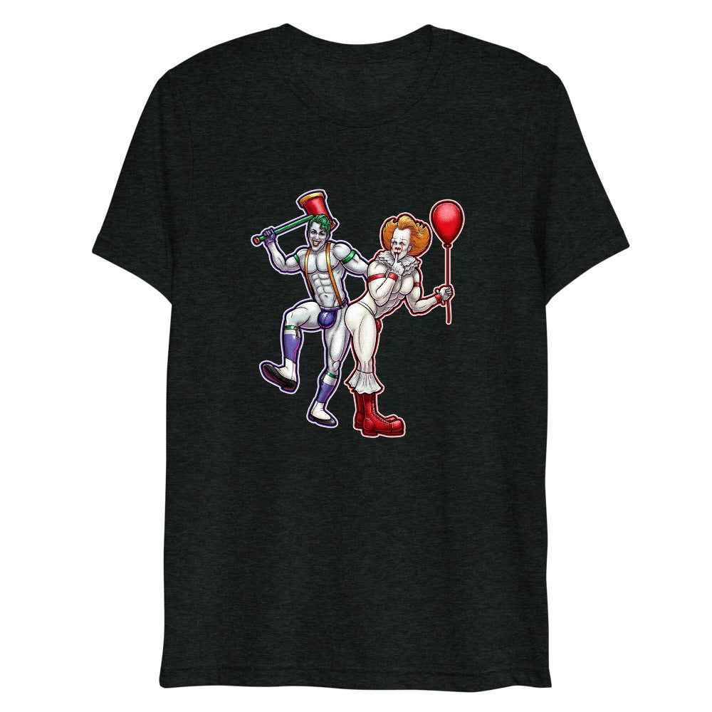 Debut garment mockup | Clowns to the Left, Jokers to the Right (Triblend) | Charcoal-Black Triblend