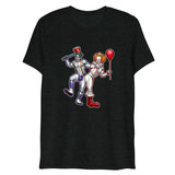 Debut garment mockup | Clowns to the Left, Jokers to the Right (Triblend) | Charcoal-Black Triblend