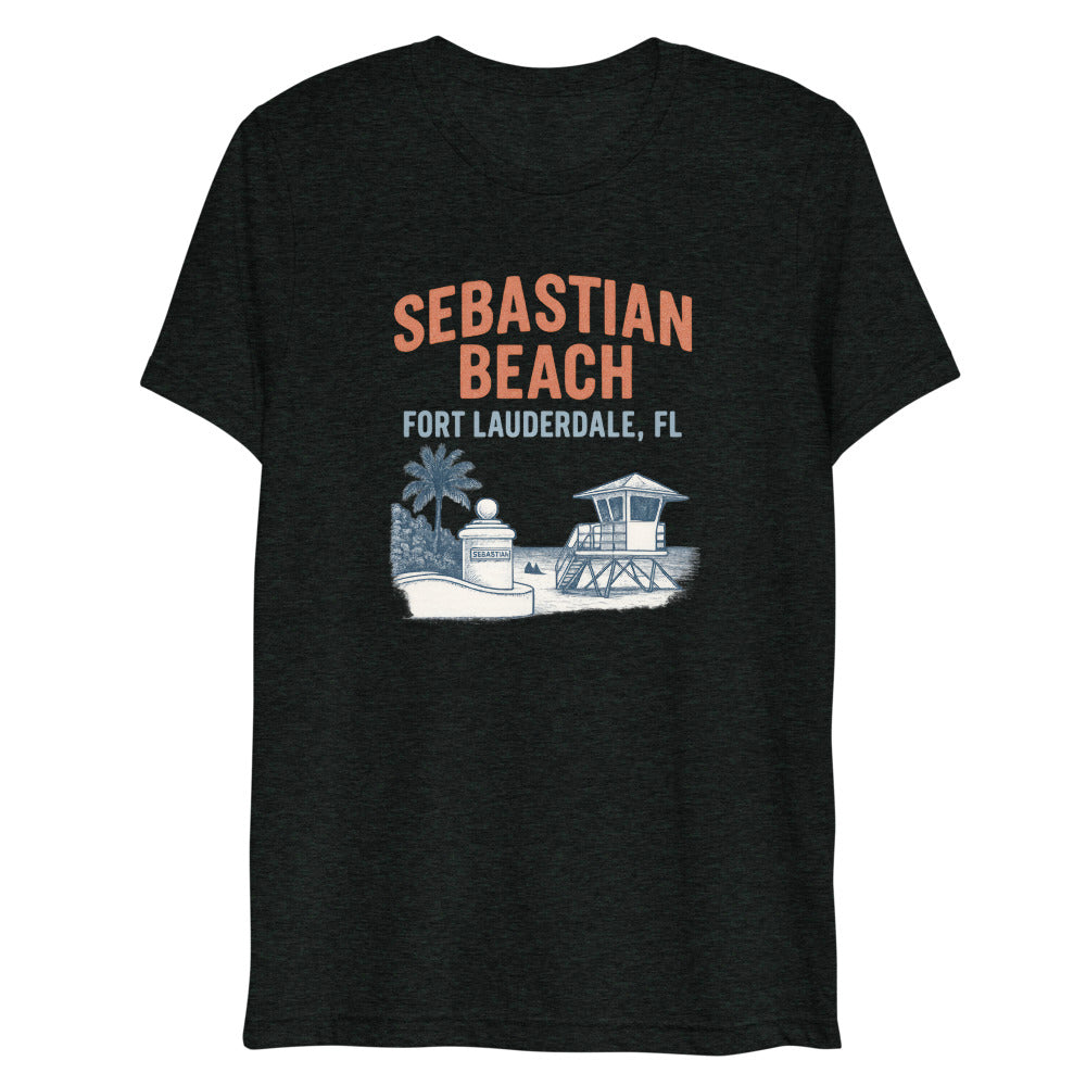 Debut garment mockup | Sebastian Beach (Triblend) | Charcoal-Black Triblend
