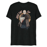 Debut garment mockup | Just the Tip of Horror (Triblend) | Charcoal-Black Triblend