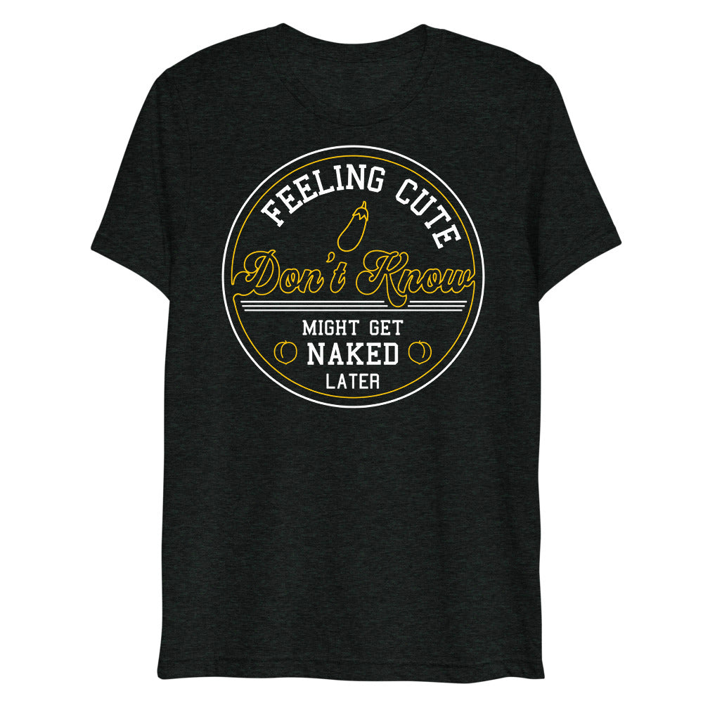 Debut garment mockup | Feeling Cute IDK (Triblend) | Charcoal-Black Triblend
