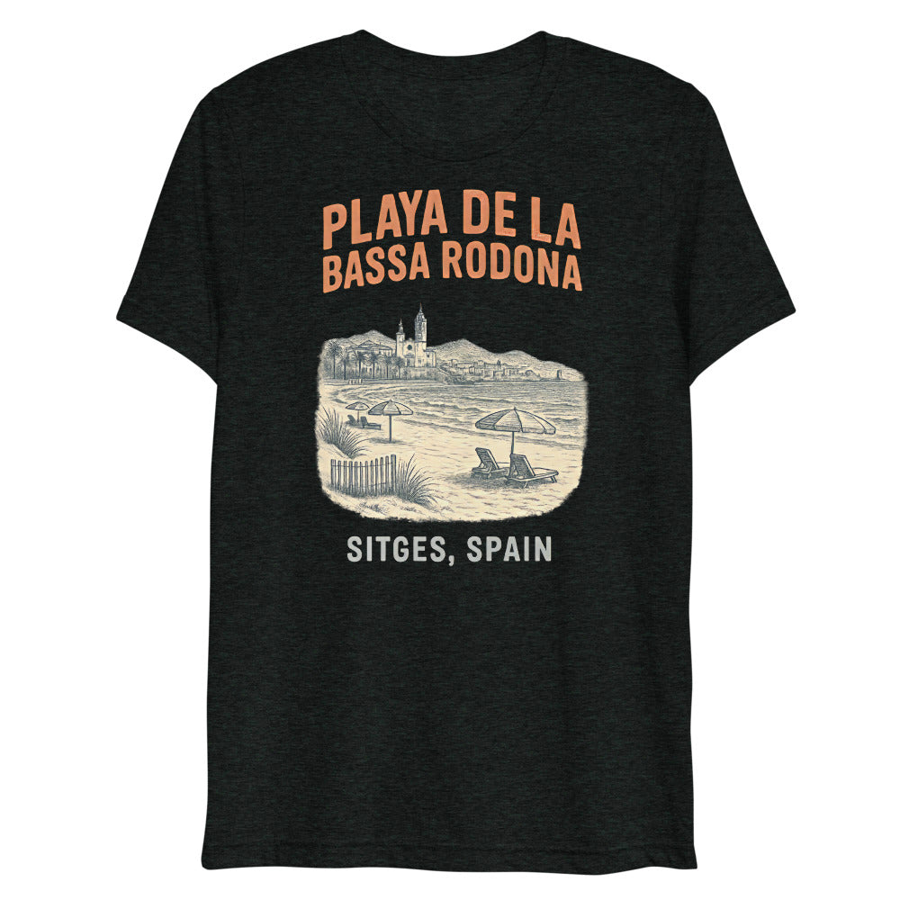 Debut garment mockup | Playa de la Bassa Rodone (Triblend) | Charcoal-Black Triblend