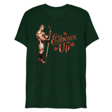 Debut garment mockup | Elbows Up (Triblend) | Emerald Triblend