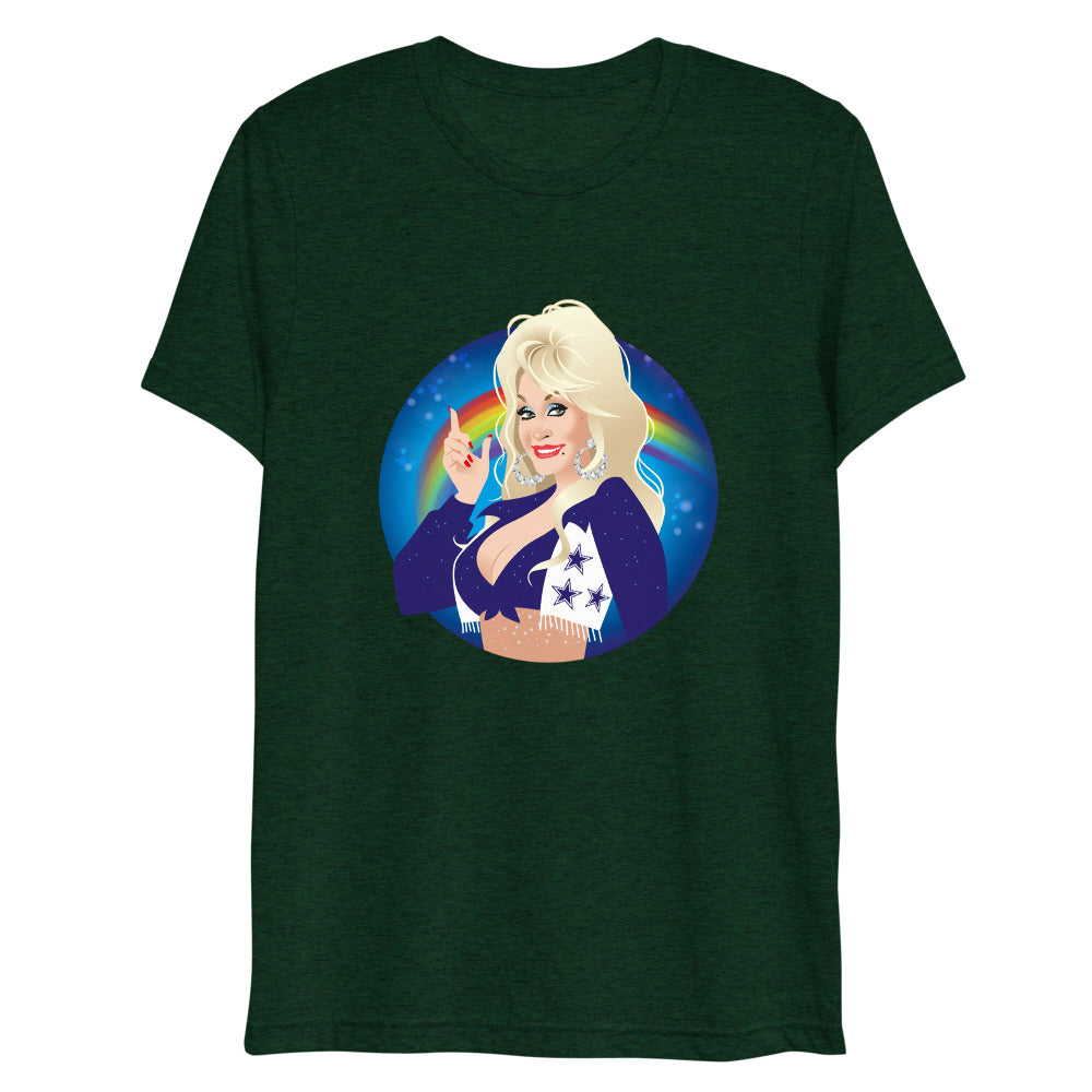 Debut garment mockup | Here Comes the Rainbow (Triblend) | Emerald Triblend