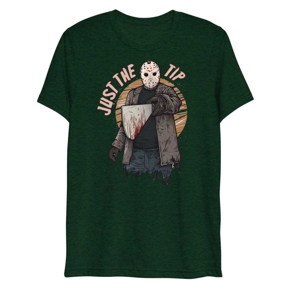 Debut garment mockup | Just the Tip of Horror (Triblend) | Emerald Triblend
