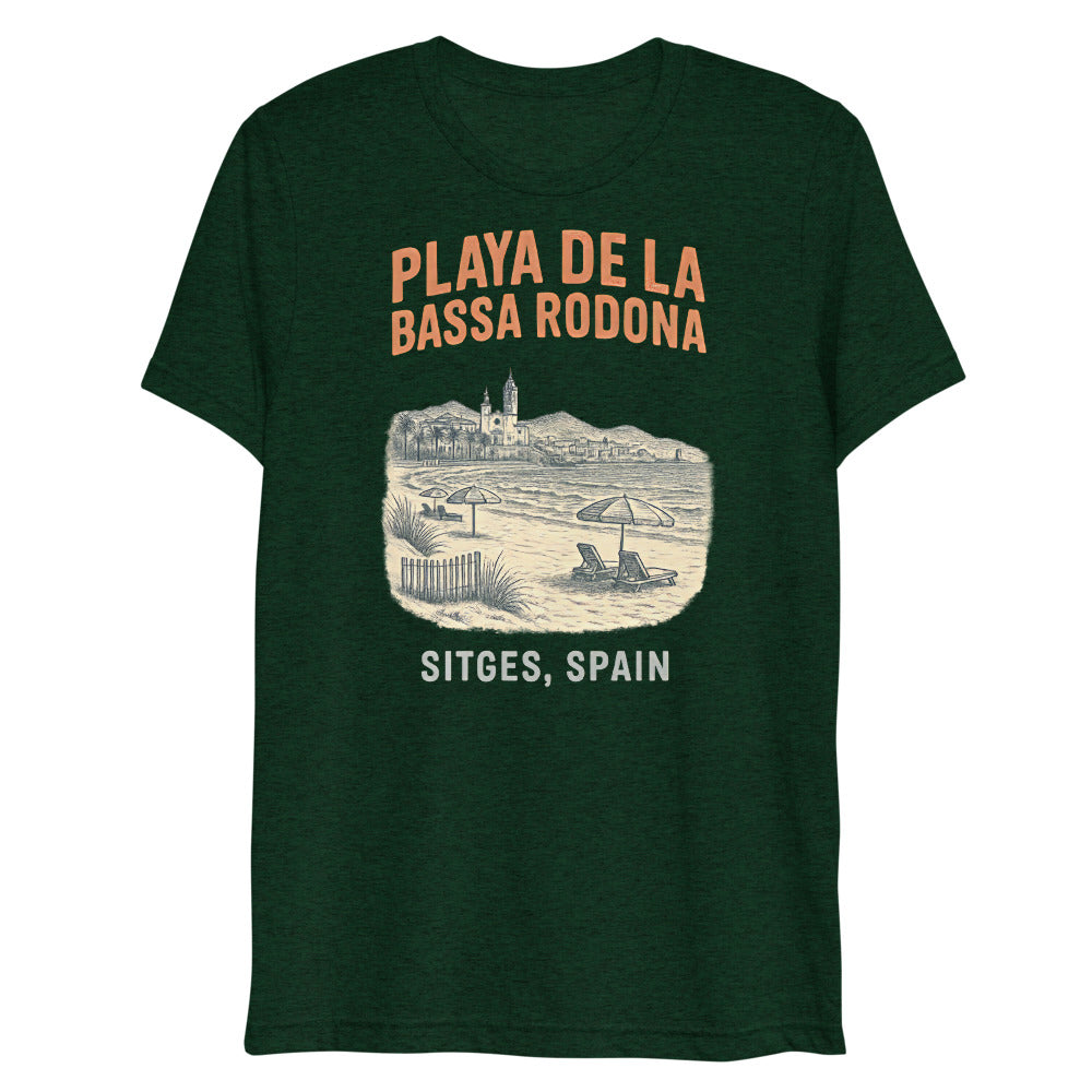 Debut garment mockup | Playa de la Bassa Rodone (Triblend) | Emerald Triblend