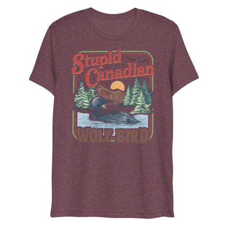 Debut garment mockup | Wolf Bird (Triblend) | Maroon Triblend