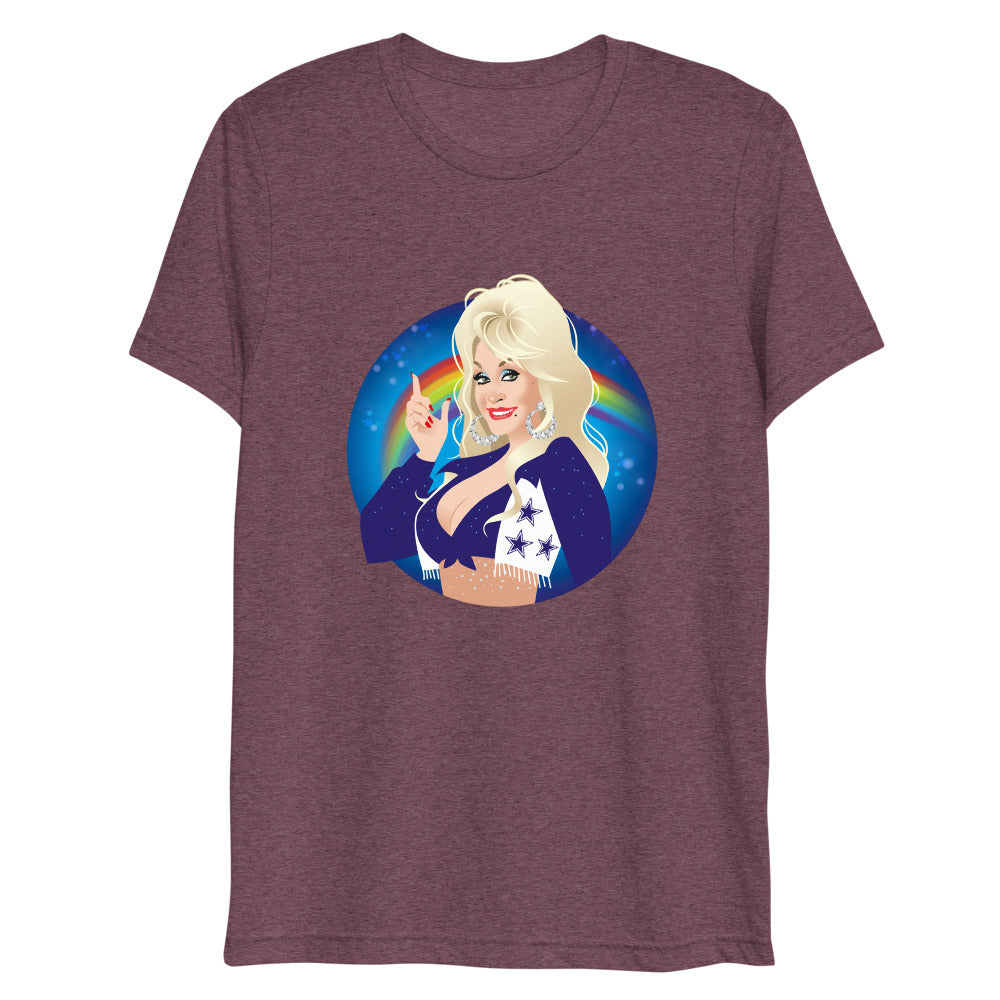 Debut garment mockup | Here Comes the Rainbow (Triblend) | Maroon Triblend