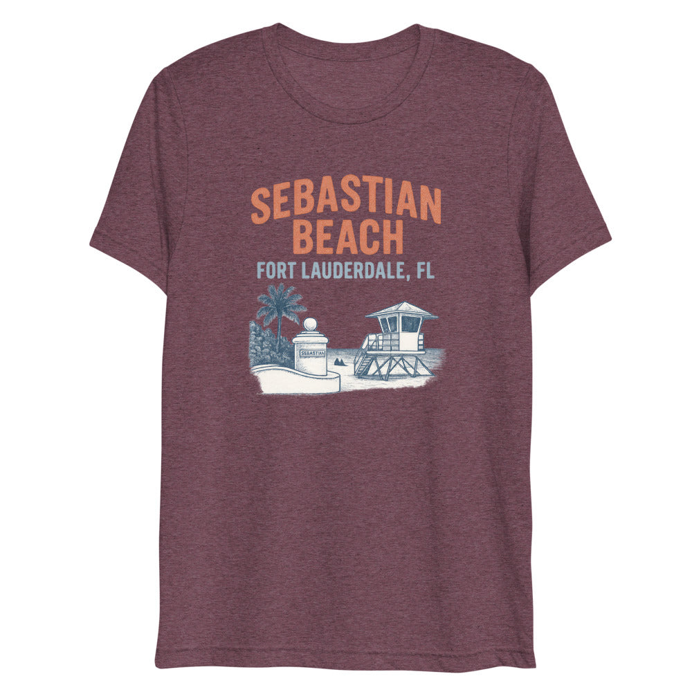 Debut garment mockup | Sebastian Beach (Triblend) | Maroon Triblend