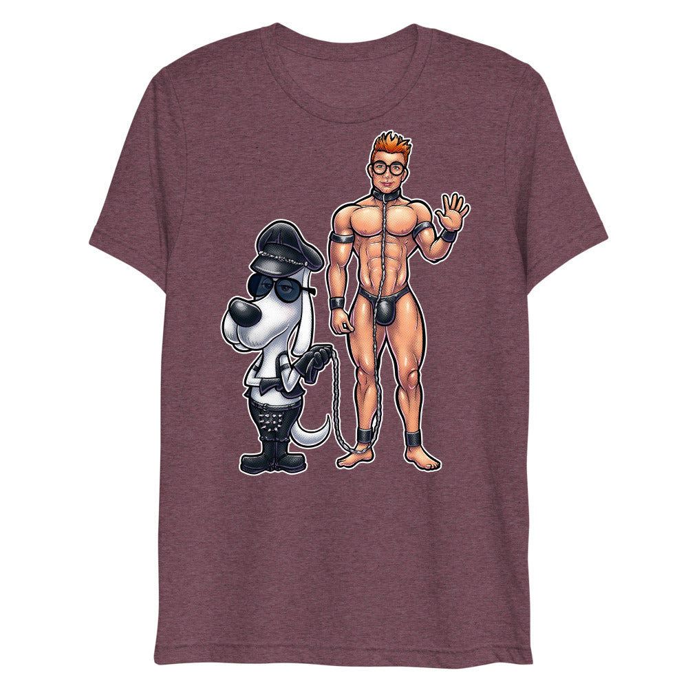 Debut garment mockup | Wag the Pup (Triblend) | Maroon Triblend