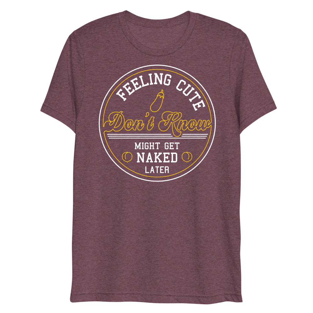Debut garment mockup | Feeling Cute IDK (Triblend) | Maroon Triblend