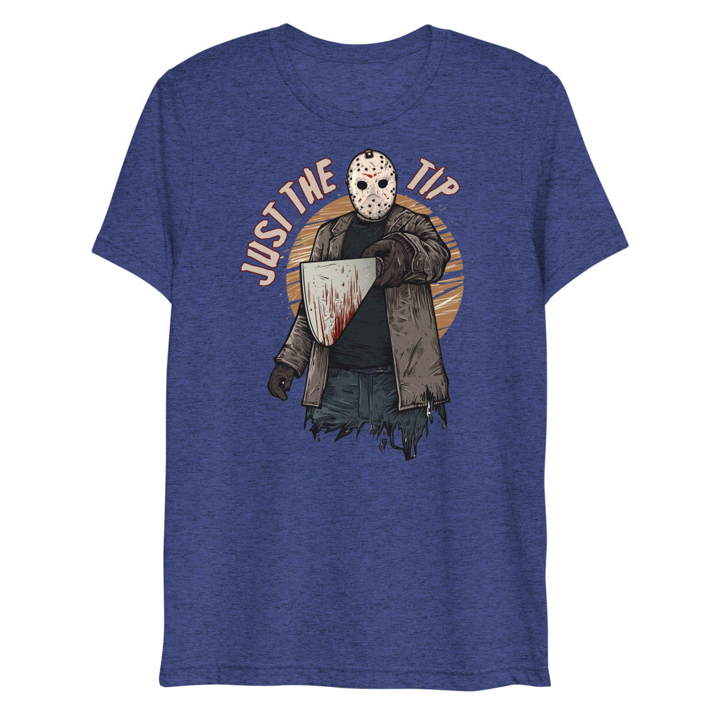 Debut garment mockup | Just the Tip of Horror (Triblend) | Navy Triblend