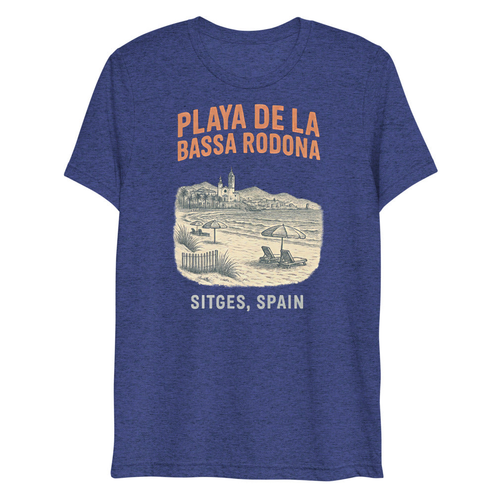 Debut garment mockup | Playa de la Bassa Rodone (Triblend) | Navy Triblend