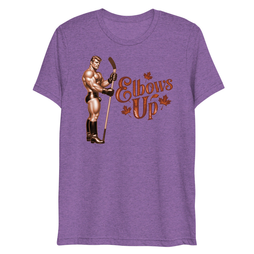 Debut garment mockup | Elbows Up (Triblend) | Purple Triblend