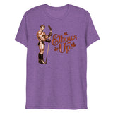 Debut garment mockup | Elbows Up (Triblend) | Purple Triblend