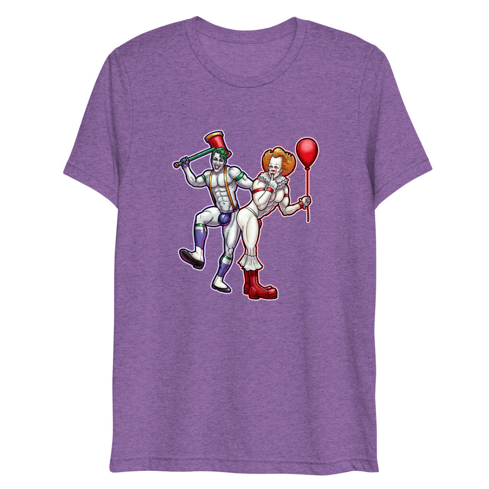 Debut garment mockup | Clowns to the Left, Jokers to the Right (Triblend) | Purple Triblend