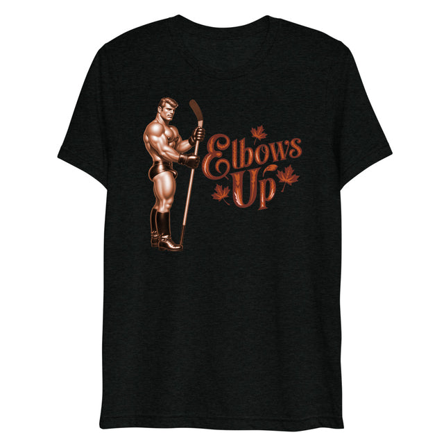 Debut garment mockup | Elbows Up (Triblend) | Solid Black Triblend