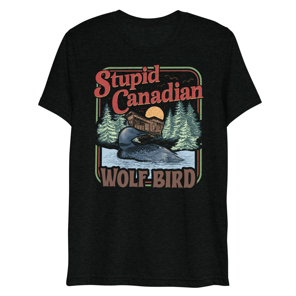 Debut garment mockup | Wolf Bird (Triblend) | Solid Black Triblend