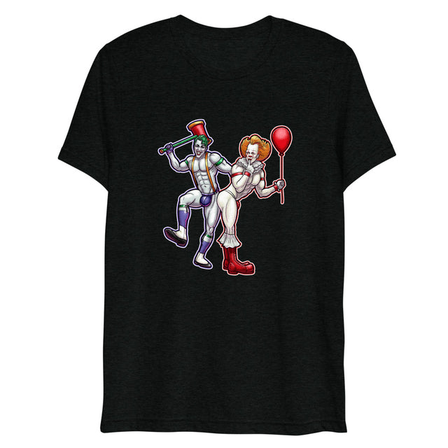 Debut garment mockup | Clowns to the Left, Jokers to the Right (Triblend) | Solid Black Triblend