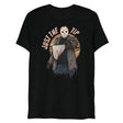 Debut garment mockup | Just the Tip of Horror (Triblend) | Solid Black Triblend