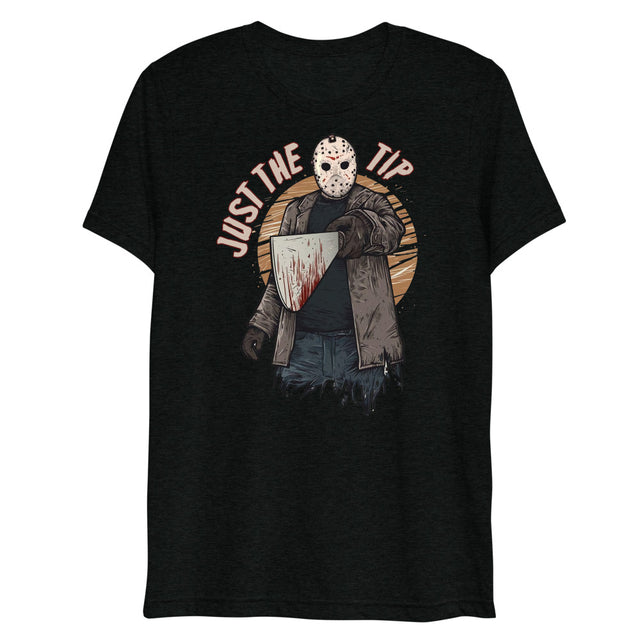 Debut garment mockup | Just the Tip of Horror (Triblend) | Solid Black Triblend