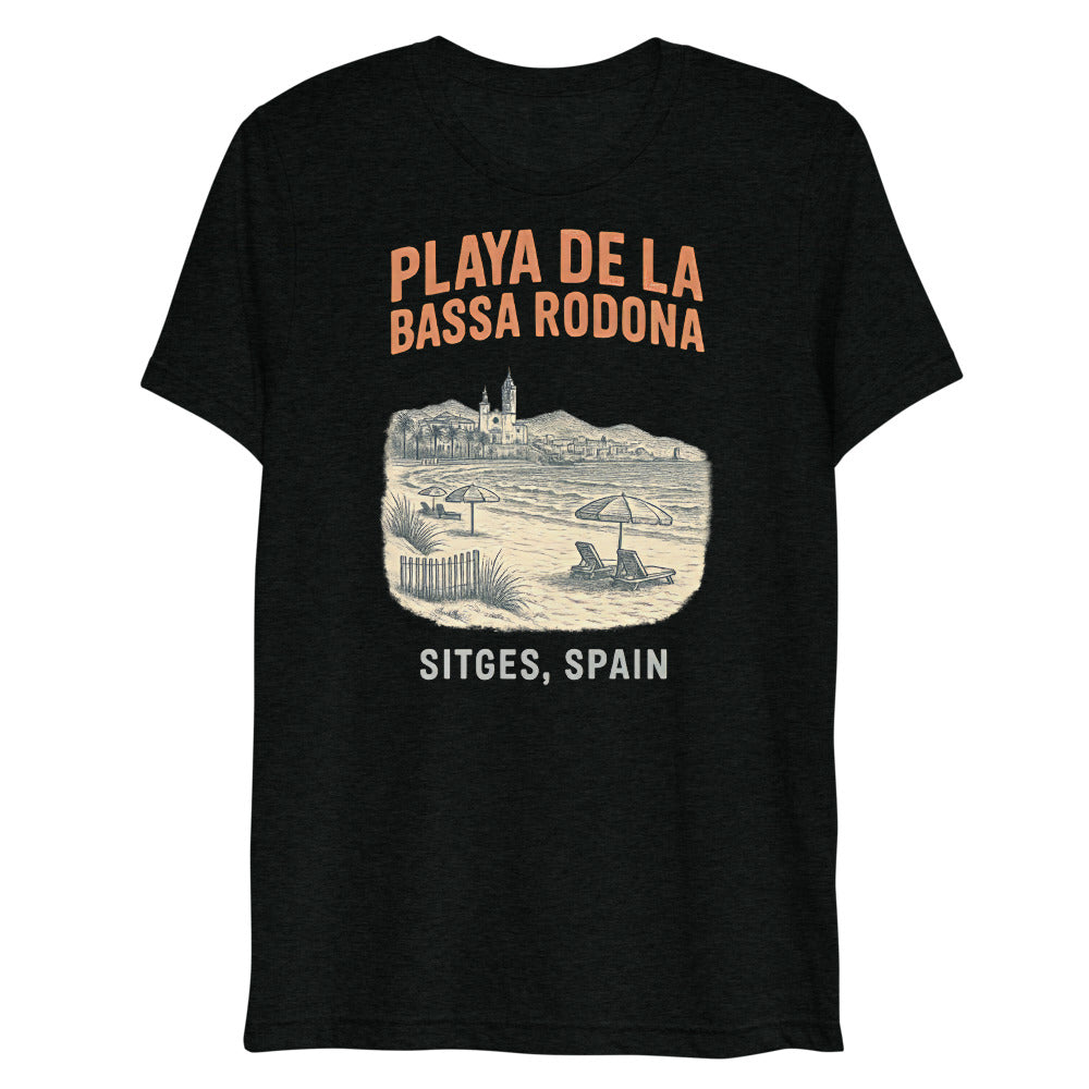 Debut garment mockup | Playa de la Bassa Rodone (Triblend) | Solid Black Triblend