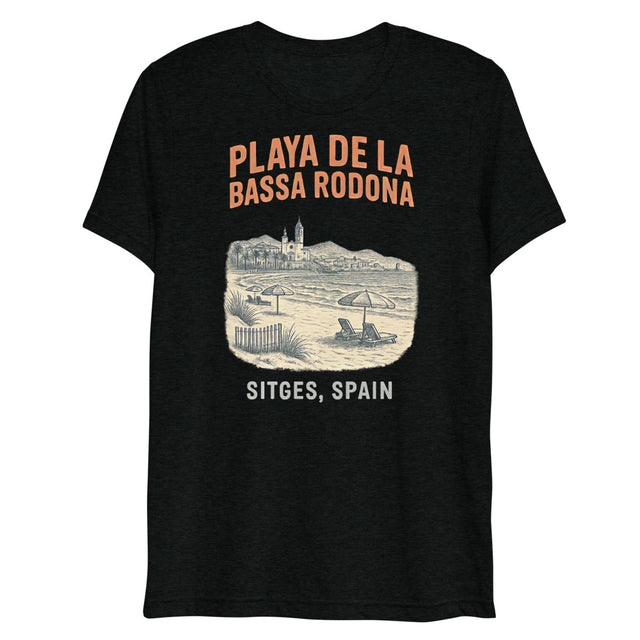 Debut garment mockup | Playa de la Bassa Rodone (Triblend) | Solid Black Triblend