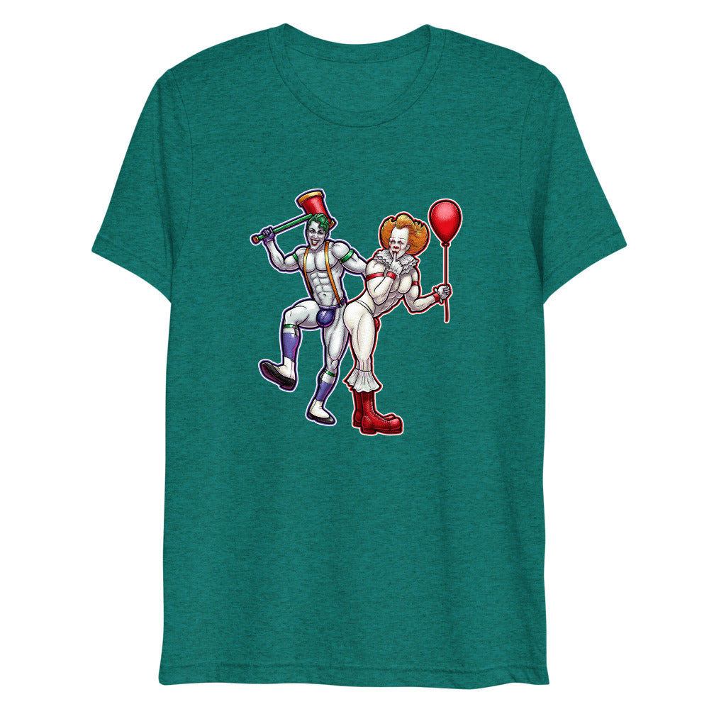 Debut garment mockup | Clowns to the Left, Jokers to the Right (Triblend) | Teal Triblend