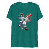 Debut garment mockup | Clowns to the Left, Jokers to the Right (Triblend) | Teal Triblend