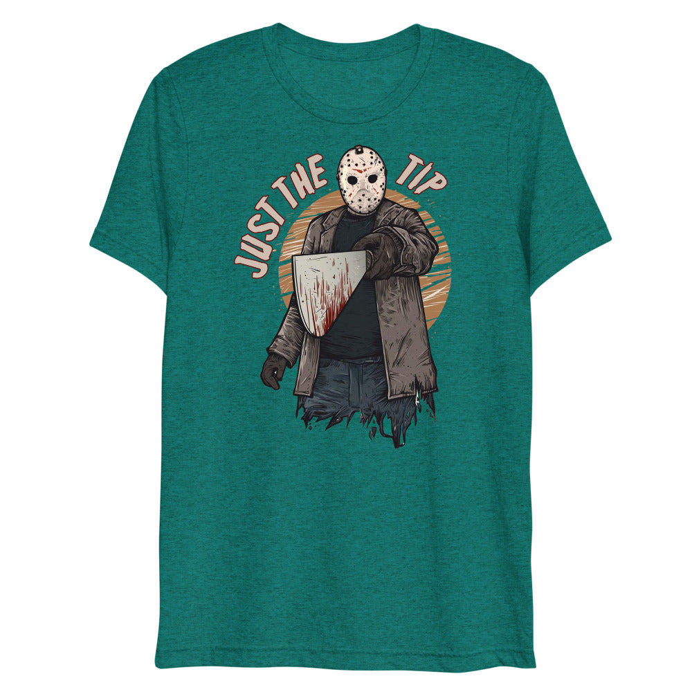 Debut garment mockup | Just the Tip of Horror (Triblend) | Teal Triblend