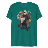 Debut garment mockup | Just the Tip of Horror (Triblend) | Teal Triblend
