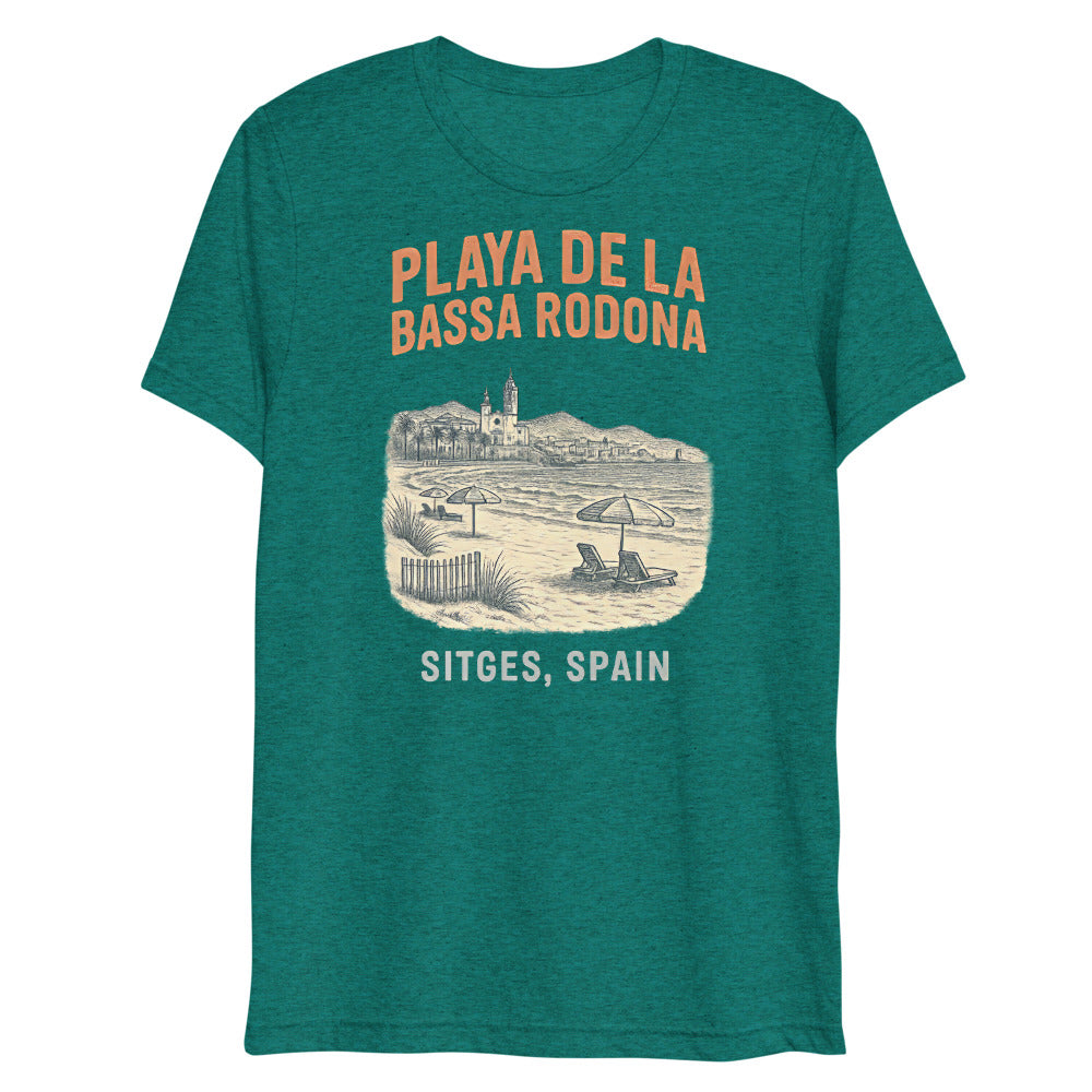 Debut garment mockup | Playa de la Bassa Rodone (Triblend) | Teal Triblend