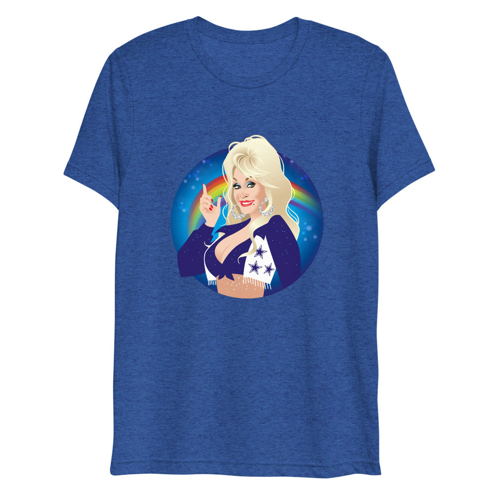 Debut garment mockup | Here Comes the Rainbow (Triblend) | True Royal Triblend