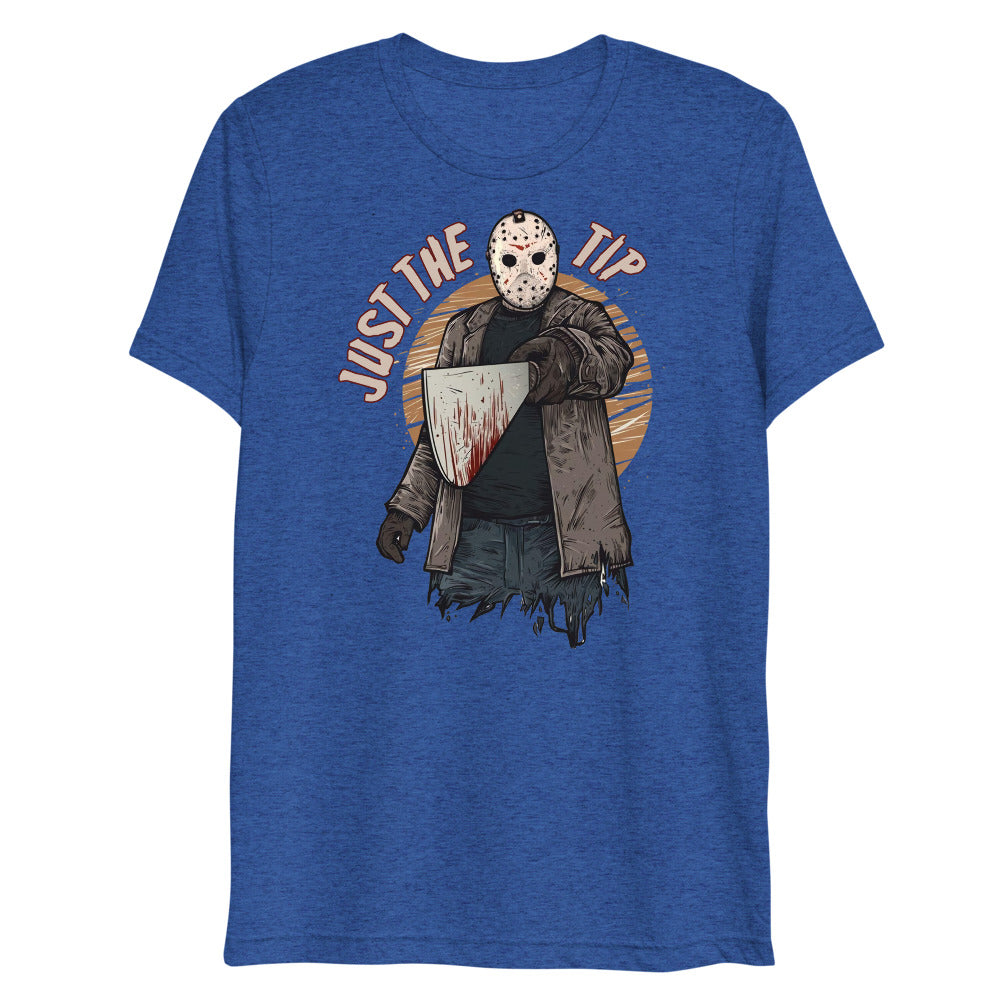 Debut garment mockup | Just the Tip of Horror (Triblend) | True Royal Triblend