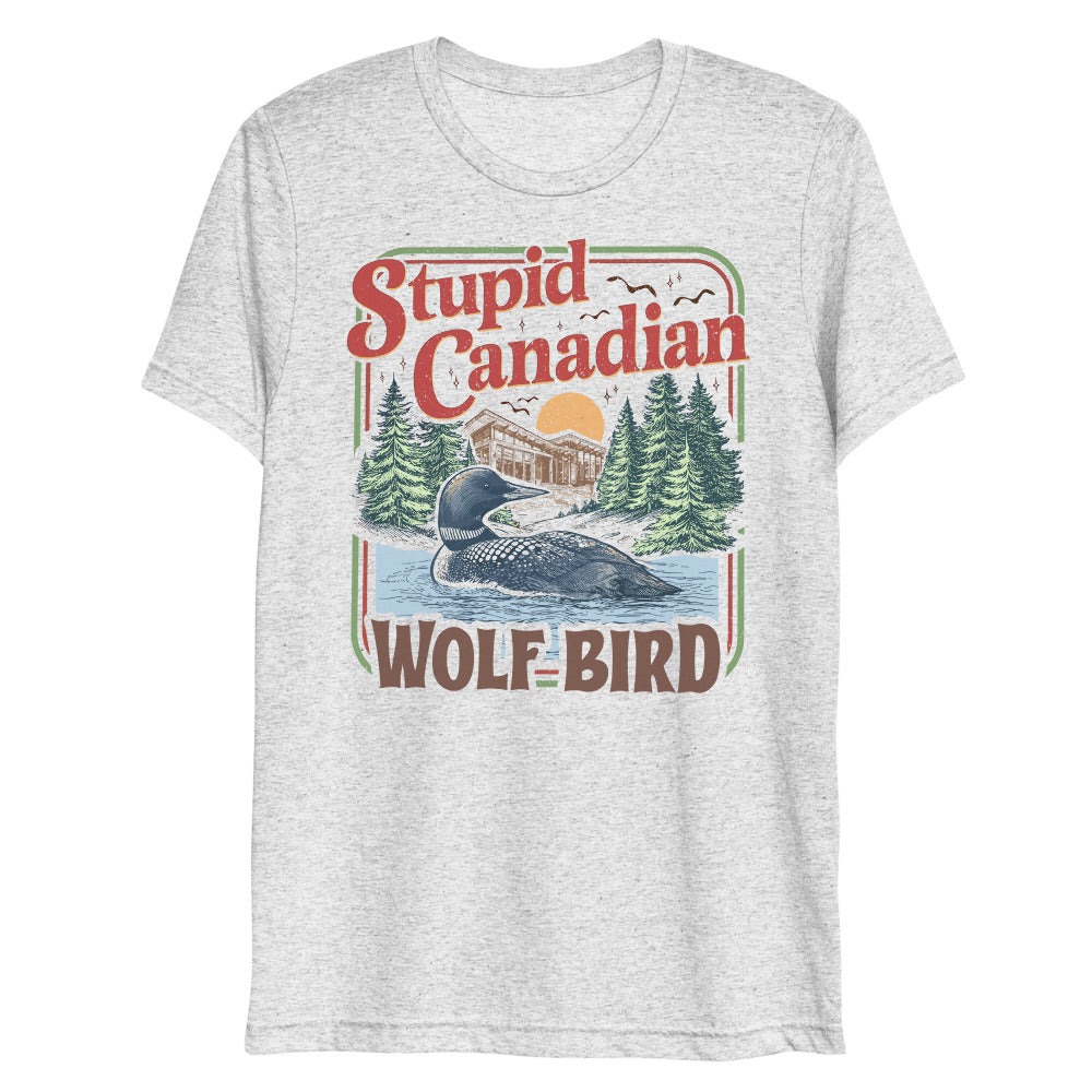 Debut garment mockup | Wolf Bird (Triblend) | White Fleck Triblend