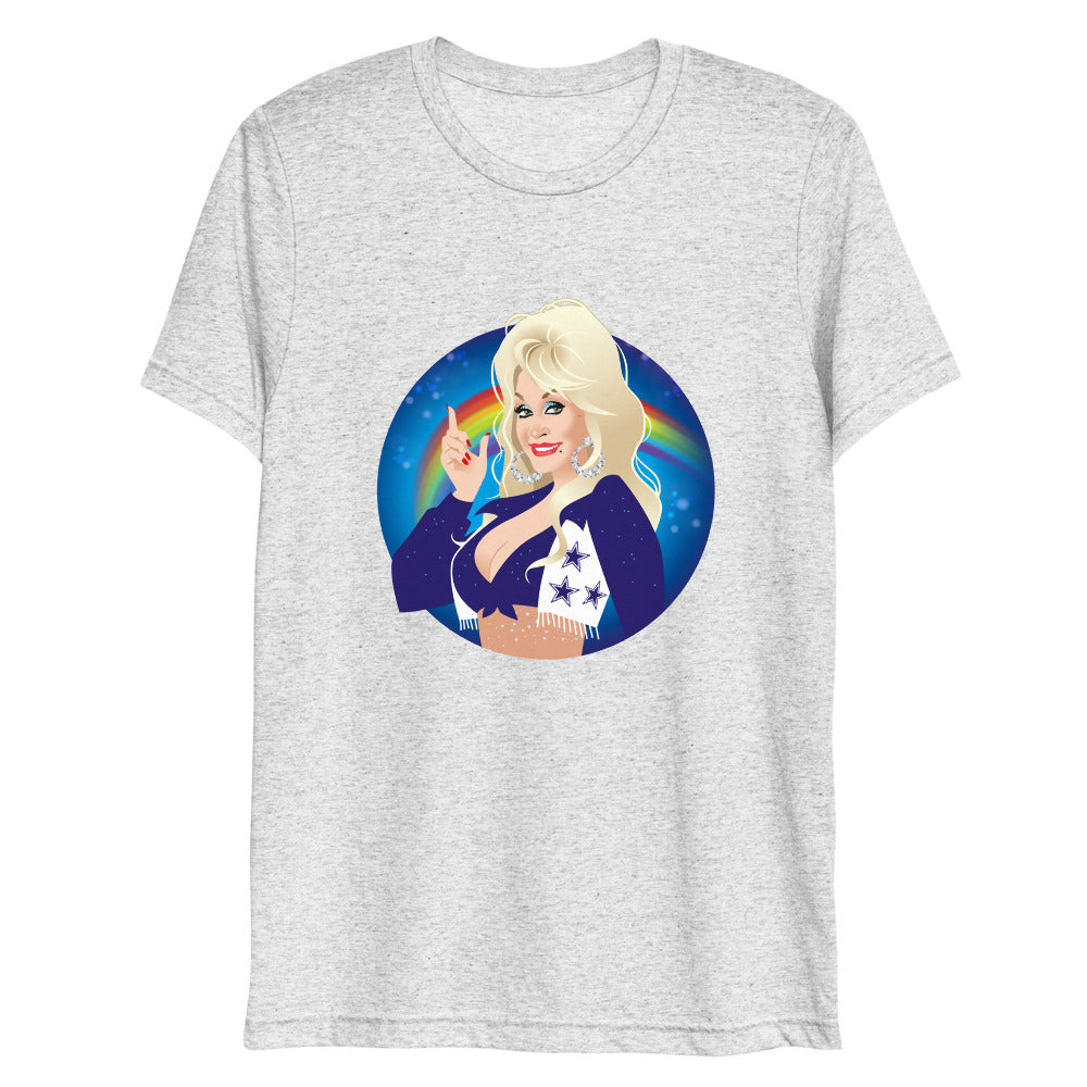 Debut garment mockup | Here Comes the Rainbow (Triblend) | White Fleck Triblend