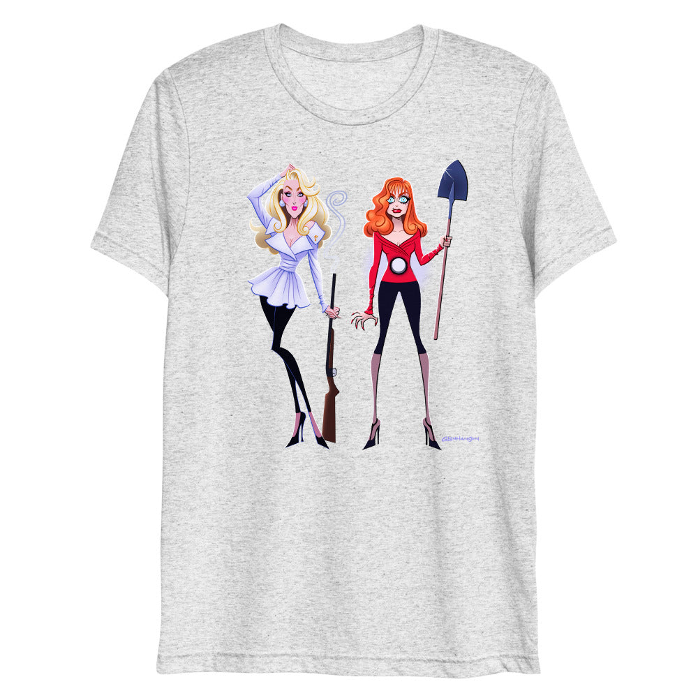 Debut garment mockup | Dead Gorgeous (Triblend) | White Fleck Triblend
