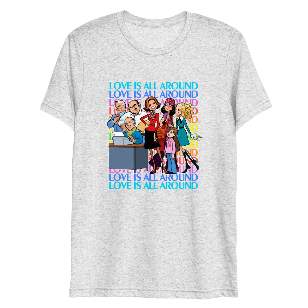 Debut garment mockup | Newsroom (Triblend) | White Fleck Triblend