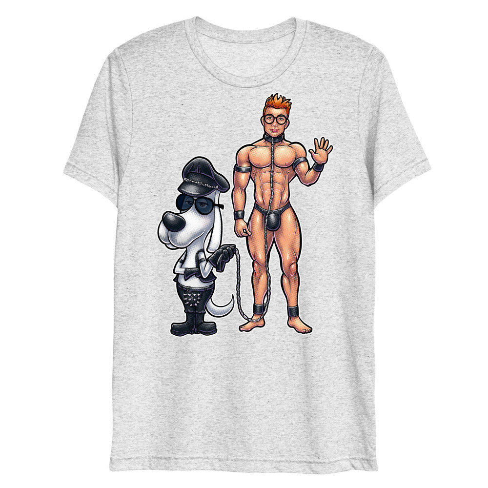 Debut garment mockup | Wag the Pup (Triblend) | White Fleck Triblend