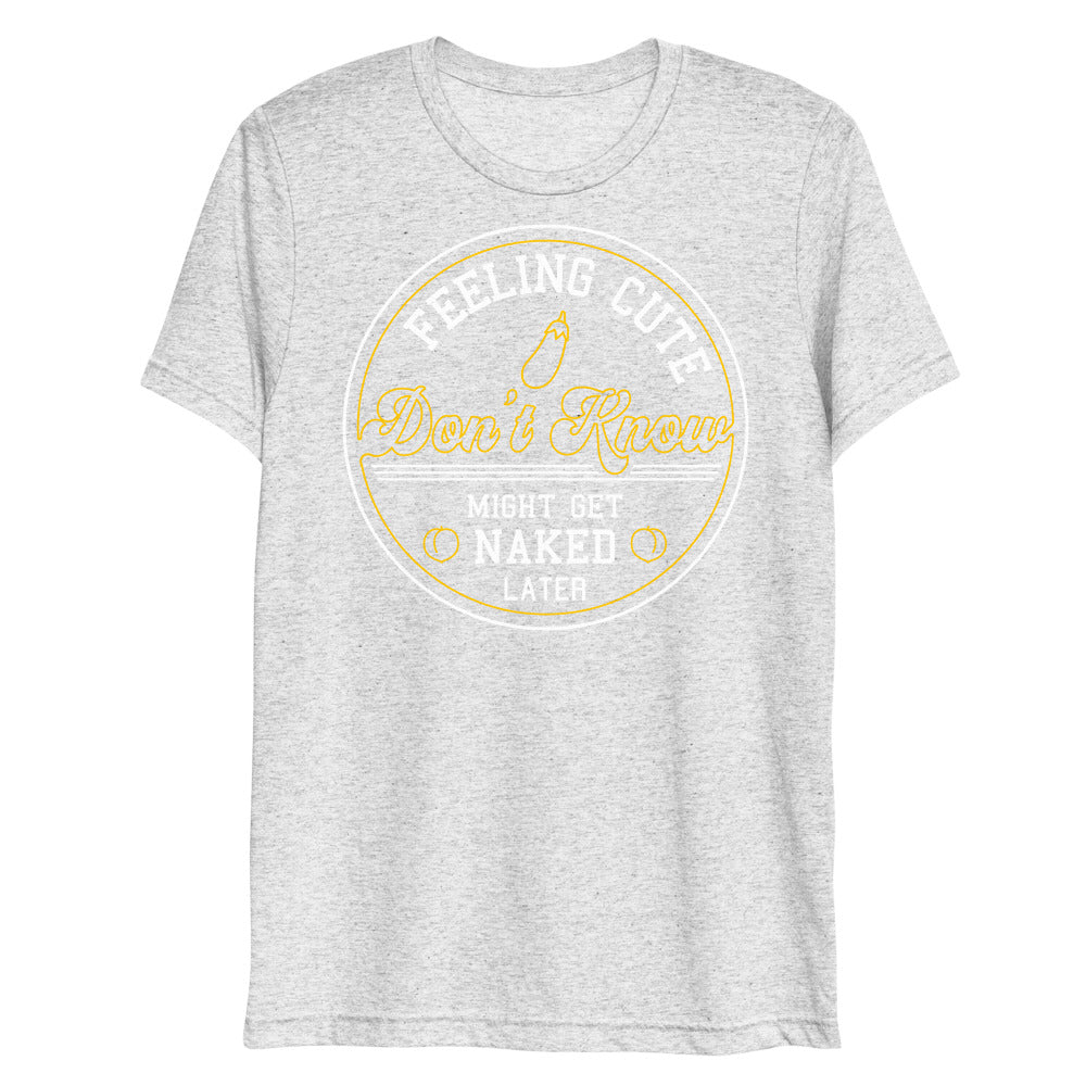 Debut garment mockup | Feeling Cute IDK (Triblend) | White Fleck Triblend