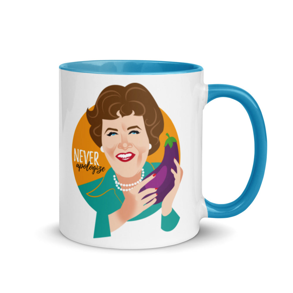 Debut garment mockup | Never Apologize (Mug) | Blue